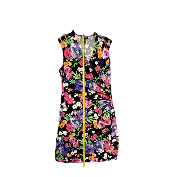 LAUREN(RALPH LAUREN): Black, Floral, V-Neck, Sleeveless Dress - Picture 6 of 7